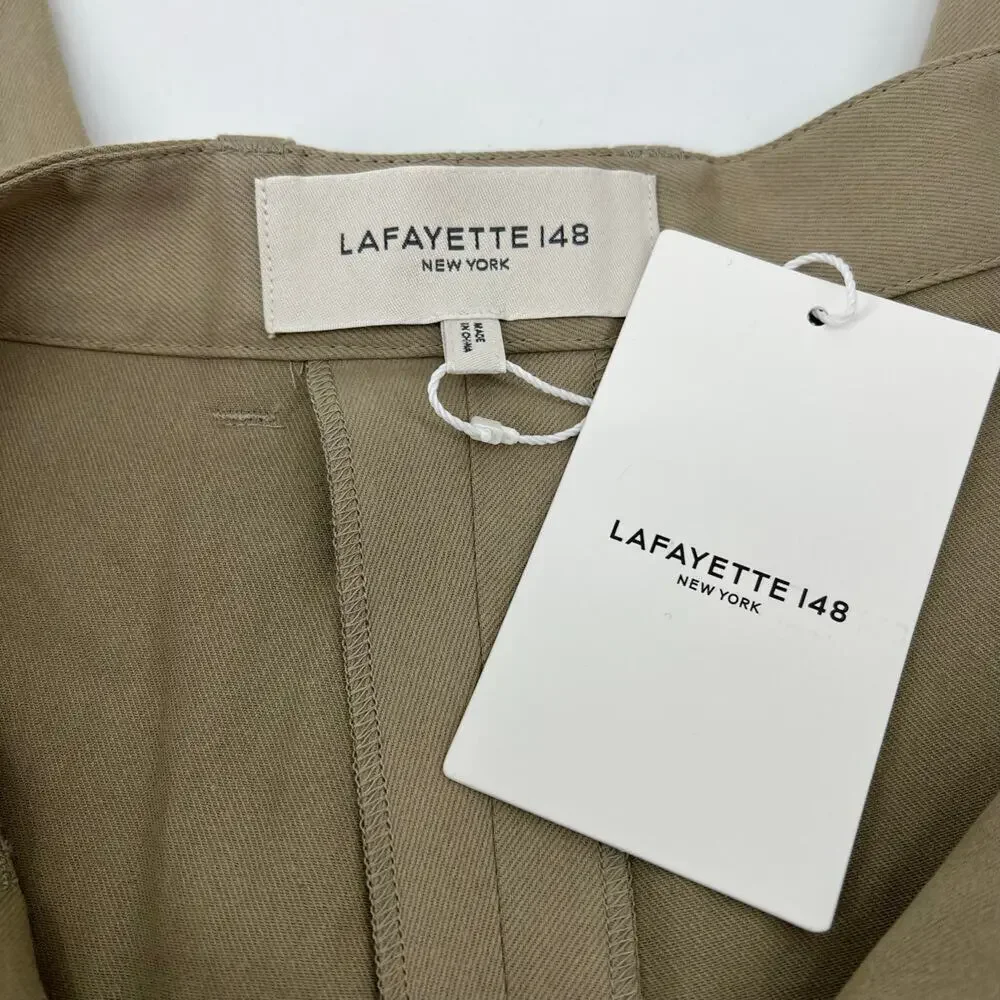 LAFAYETTE 148 NEW YORK Chino Dress Pants Green Clay Pleated Pockets Sz 14 NEW - Picture 9 of 16